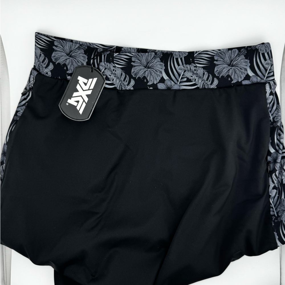 PXG Black and Gray Athletic Skirt with Aloha Patterned Waistband lined w/shorts